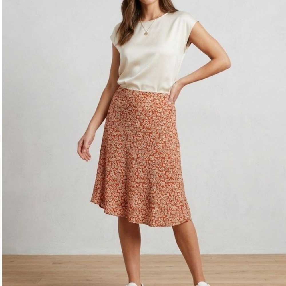 Summer Festival Red Floral Skirt Womens SMALL 4 Rustc Boho French Girl Flared